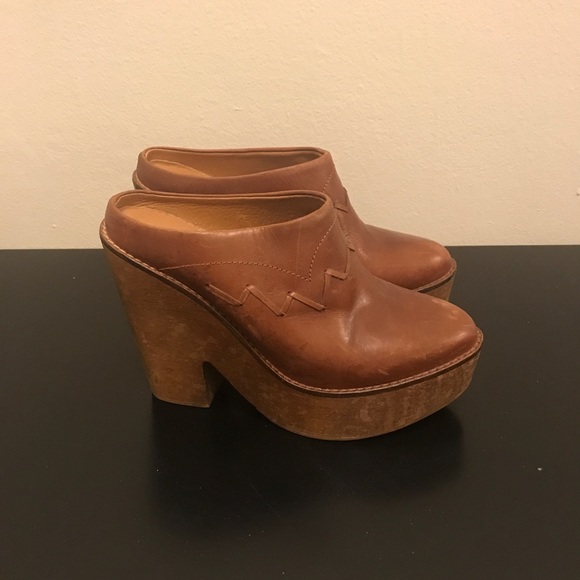 Free People Brown Leather Clogs 38 - Picture 3 of 7